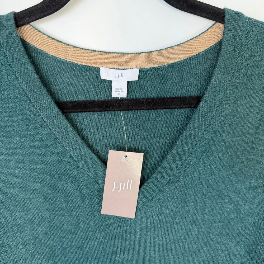 J. Jill NWT Forest‎ Green Heather V-Neck Tunic Sweater Cotton Blend Medium - Picture 3 of 8